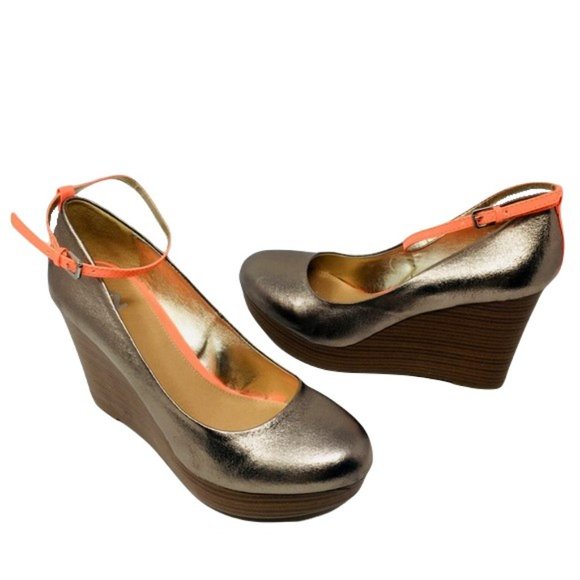 R2 Larissa Wedge Platform Ankle Strap Metallic Sparkle Gunmetal Neon Orange 10 - Picture 5 of 8